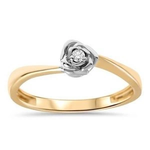 Złoty pierścionek zaręczynowy 585 brylant 0,03 ct róża